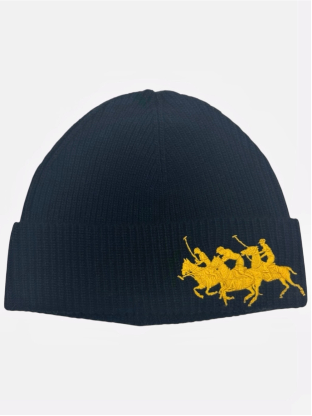 NWT Polo Ralph Lauren Triple Pony Rib Knit Cuffed Beanie Black Gold OS